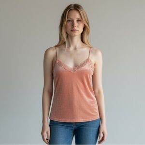 Cerie Vintage Y2K Pink Blush Lace Trim velvet Camisole